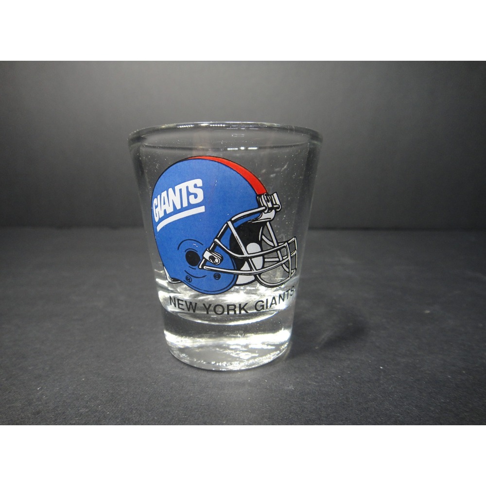 Hunter New York Giants NFL Shot Glass Helmet Logo Clear Blue Red Barware Vintage